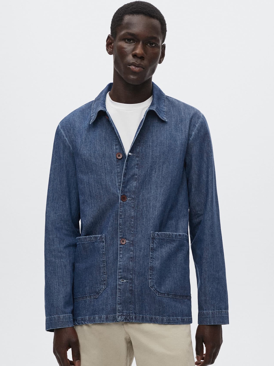 

MANGO MAN Men Blue Sustainable Denim Shackets