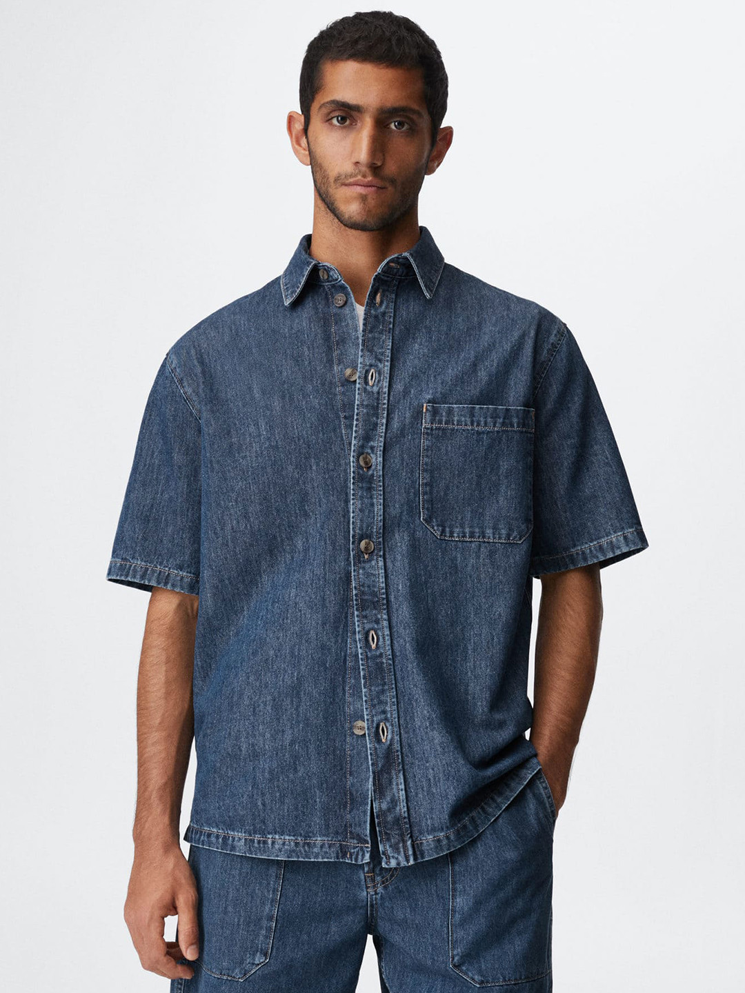 

MANGO MAN Blue Pure Cotton Denim Shirt