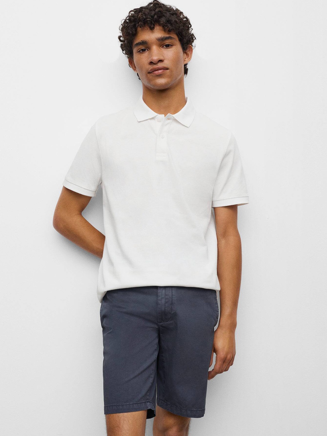 

Mango Kids Boys White Solid Pure Cotton Polo Collar T-shirt