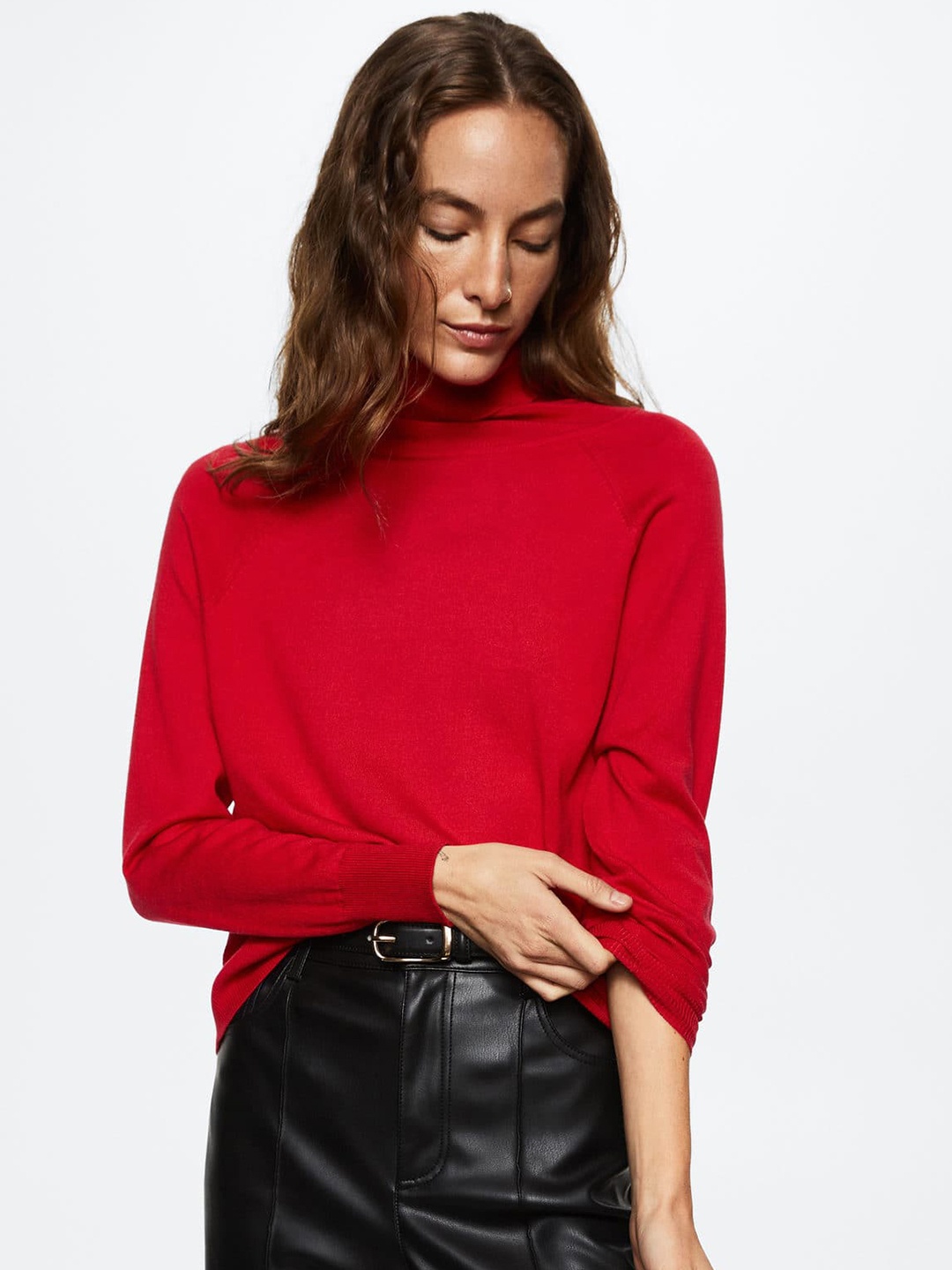 

MANGO Women Red Sustainable Turtle Neck Knitted Pullover