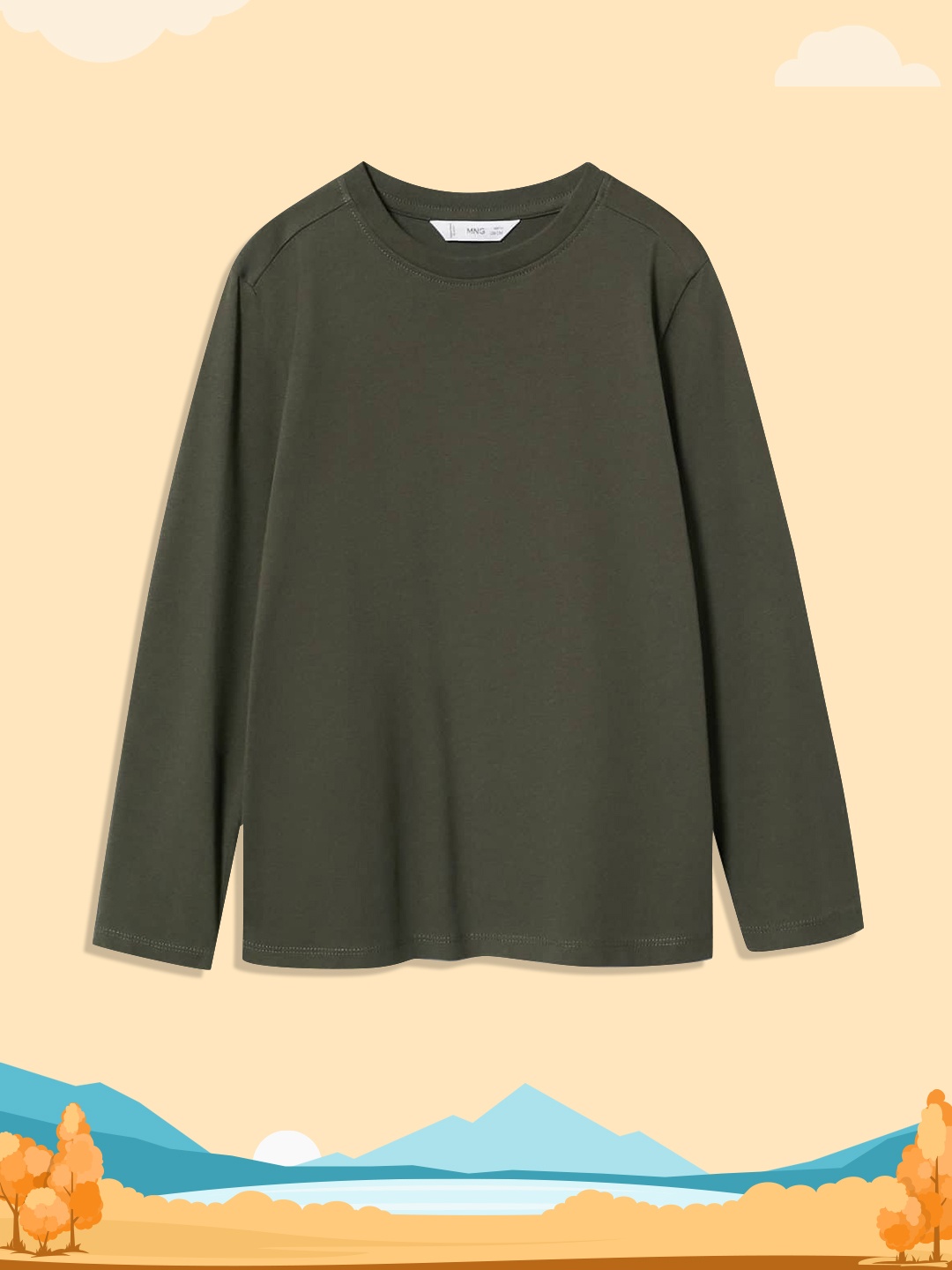 

Mango Kids Boys Olive Green Drop-Shoulder Sleeves Sustainable Cotton T-shirt