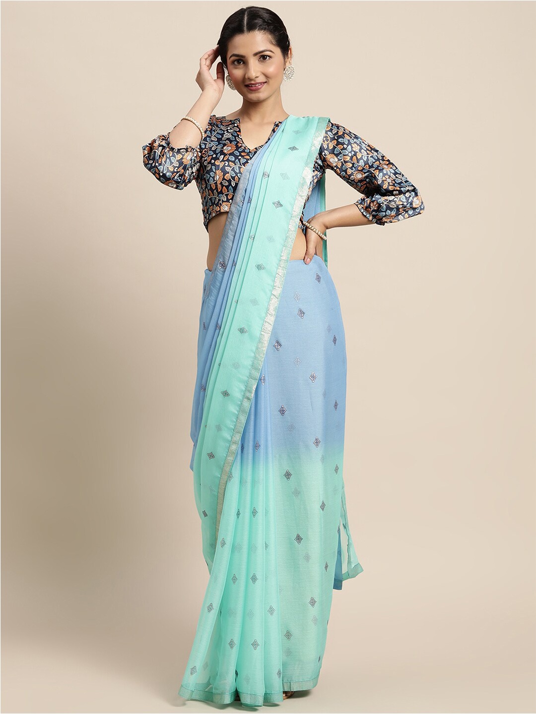 

Satrani Blue Floral Saree