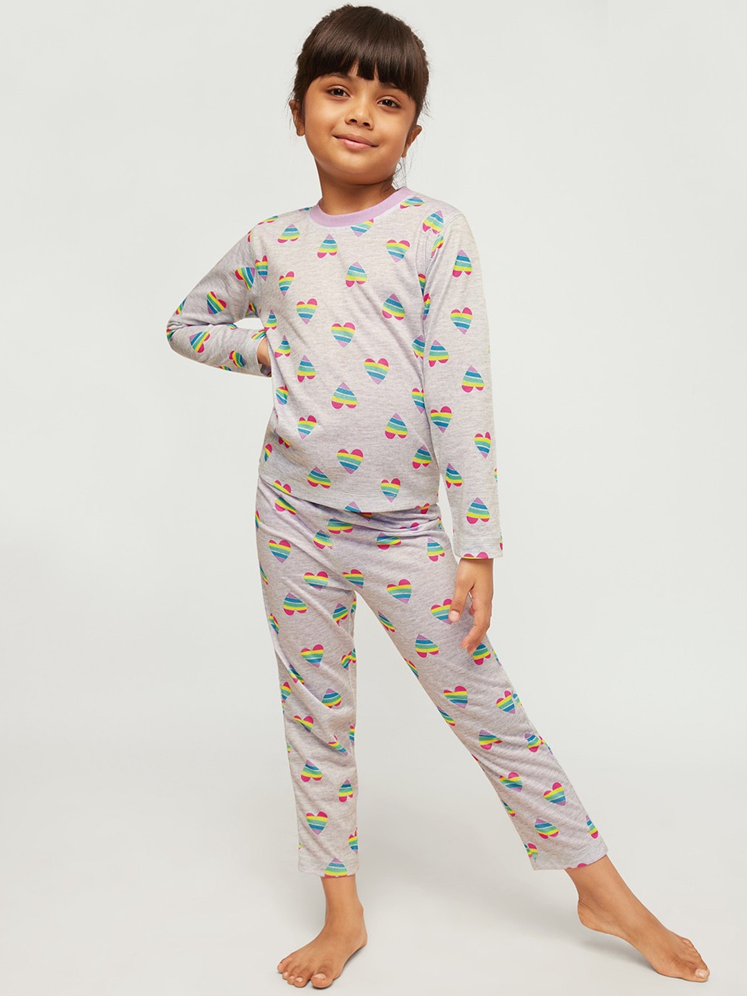 

frangipani Girls Grey & Red Printed Night suit