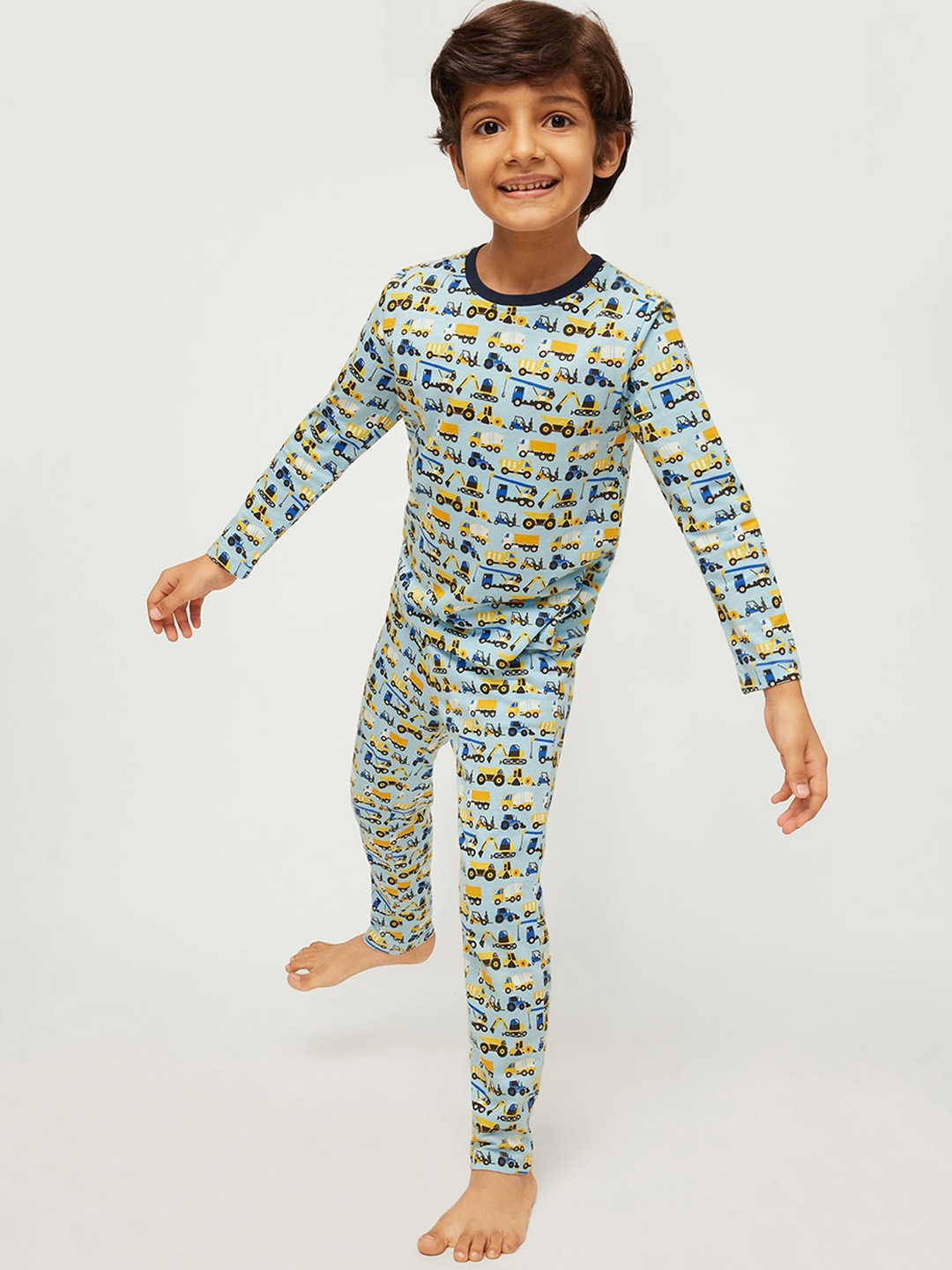 

frangipani Boys Blue & Yellow Printed Pure Cotton Night suit