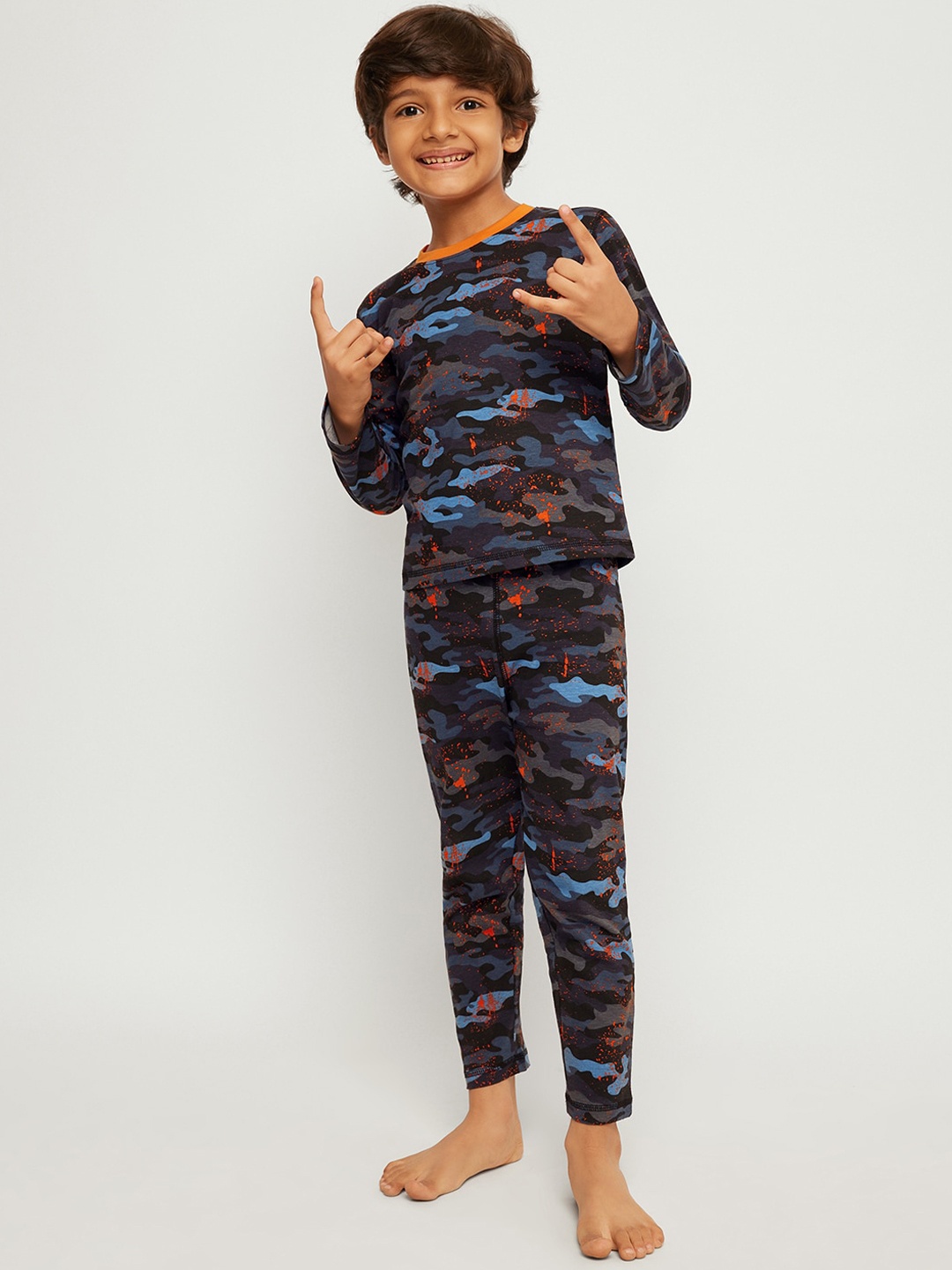 

frangipani Boys Blue & Grey Printed Pure Cotton Night suit