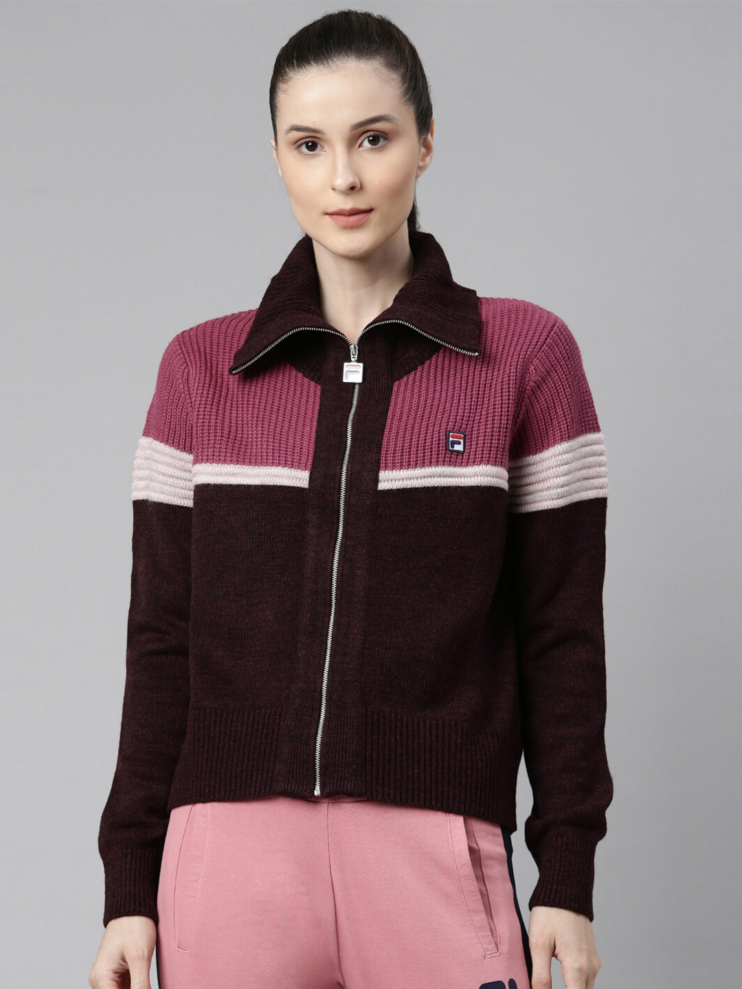 

FILA Women Pink & White Colourblocked Cardigan