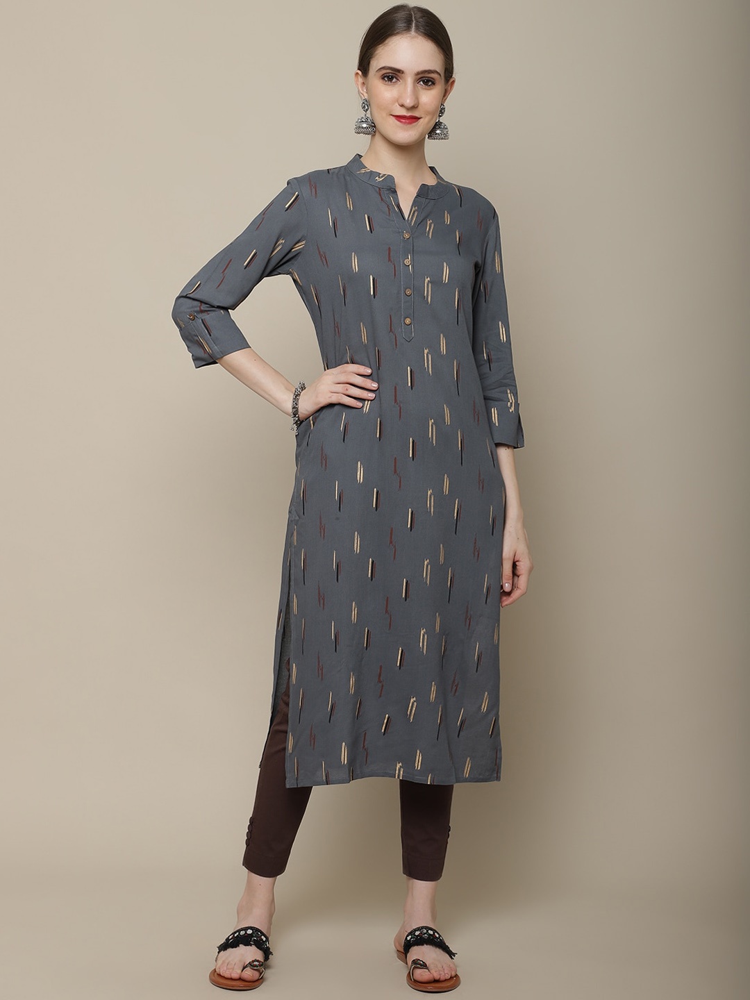 

Sangria Women Charcoal & Beige Printed Kurta