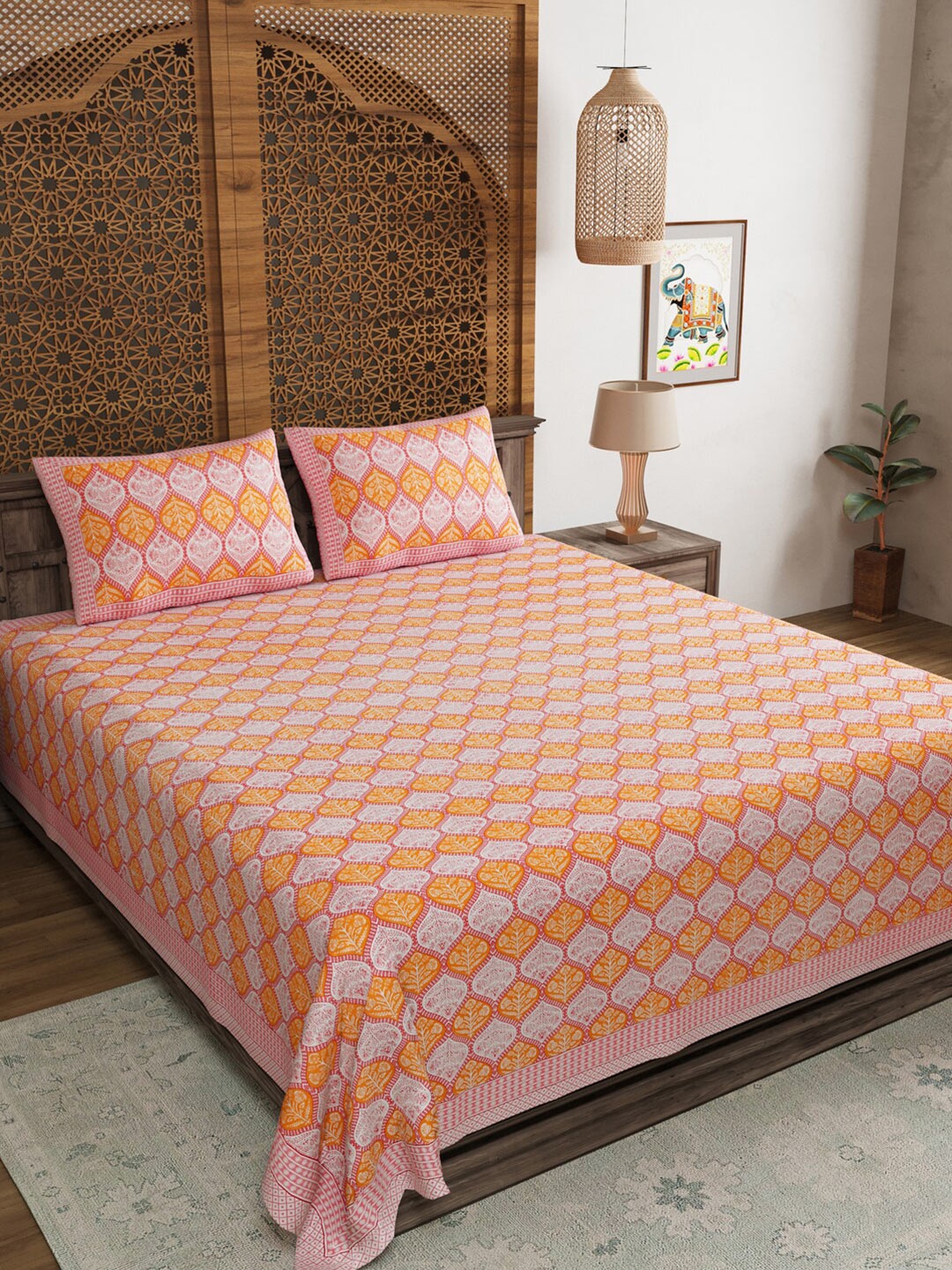 

BLOCKS OF INDIA Floral 210 TC King Bedsheet with 2 Pillow Covers, Pink