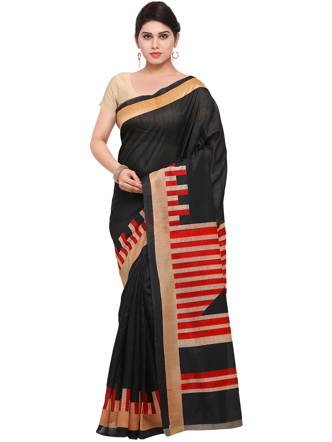 

Saree mall Black Art Silk Solid Bhagalpuri Saree