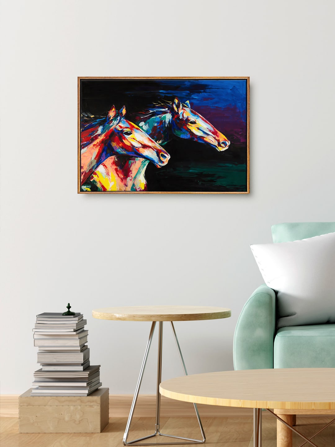 

999Store Blue & Red 2 Horse Faces Art Wall Paintings