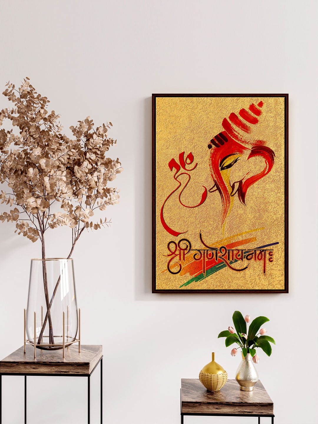 

999Store Gold-Toned & Red Ganesha Wall Hanging Framed Wall Art