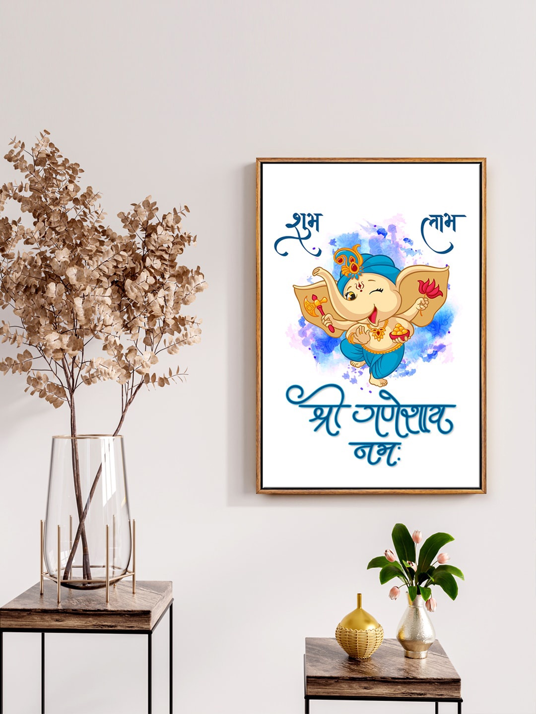 

999Store Blue Printed Dancing Ganesha Painting Wall Art