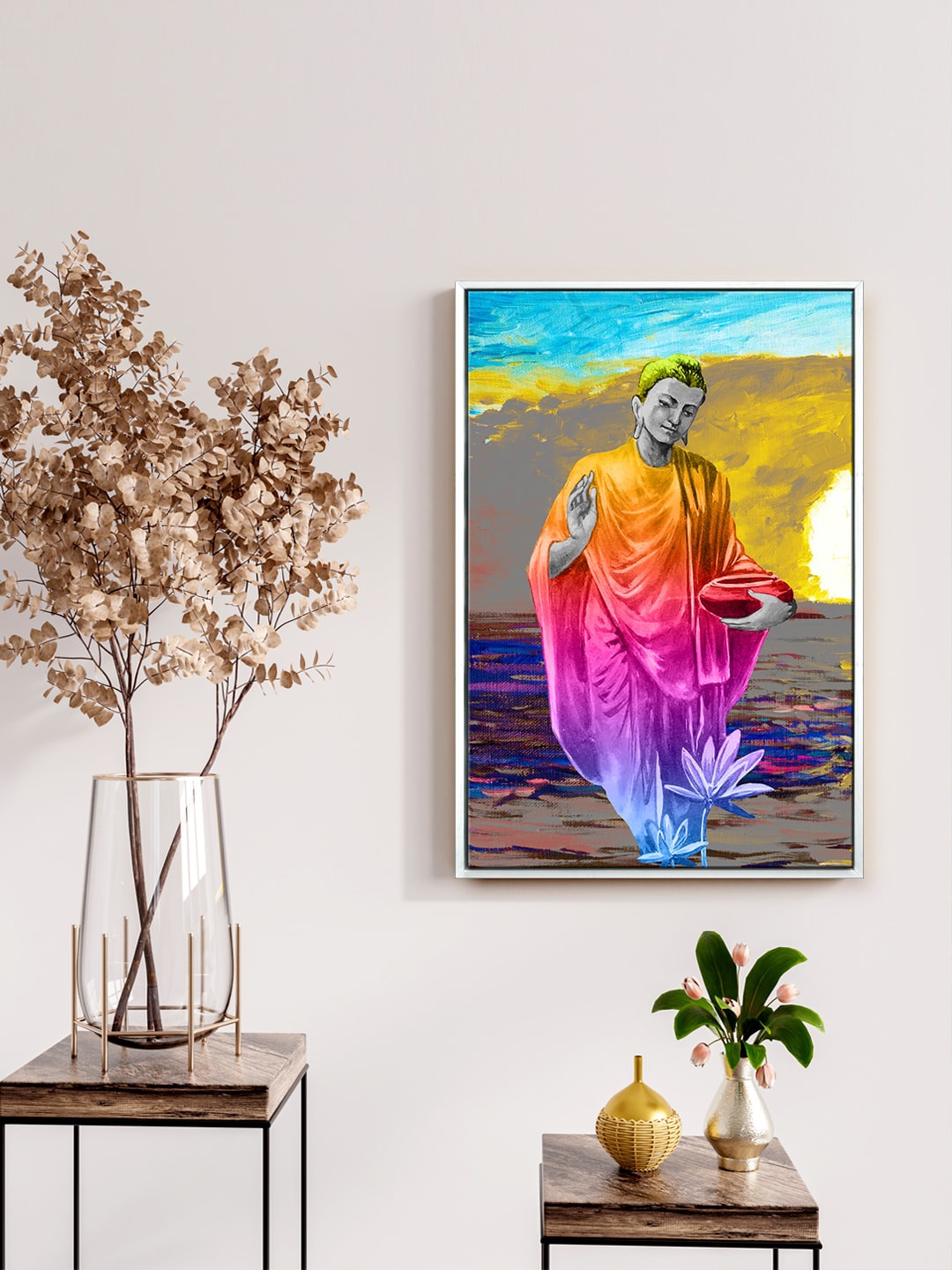 

999Store Blue & Pink Lord Buddha Painting Canvas Wall Art
