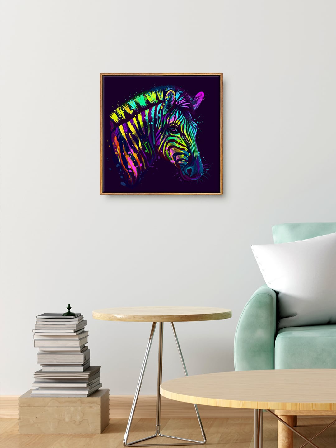 

999Store Blue & Green Printed Colourful Zebra Face Painting Wall Art