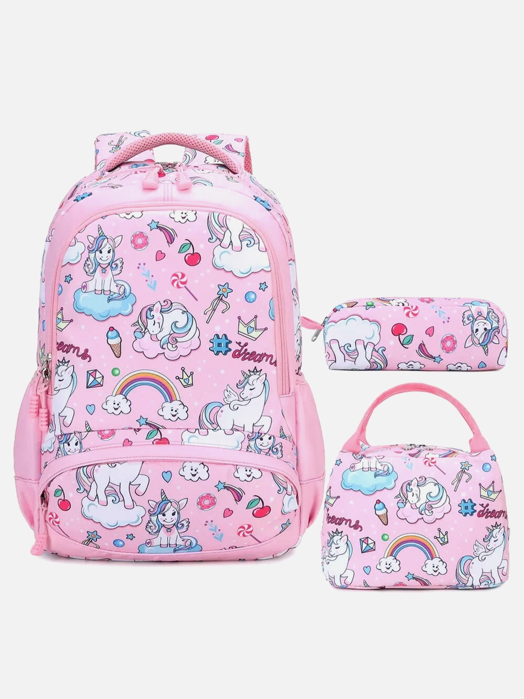 

Little Surprise Box LLP Unisex Kids Set Of 3 Lunch Bag With Pouch & Backpack, Pink