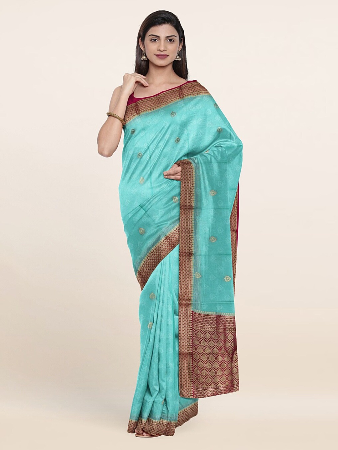 

Pothys Green Ethnic Motifs Zari Pure Silk Saree