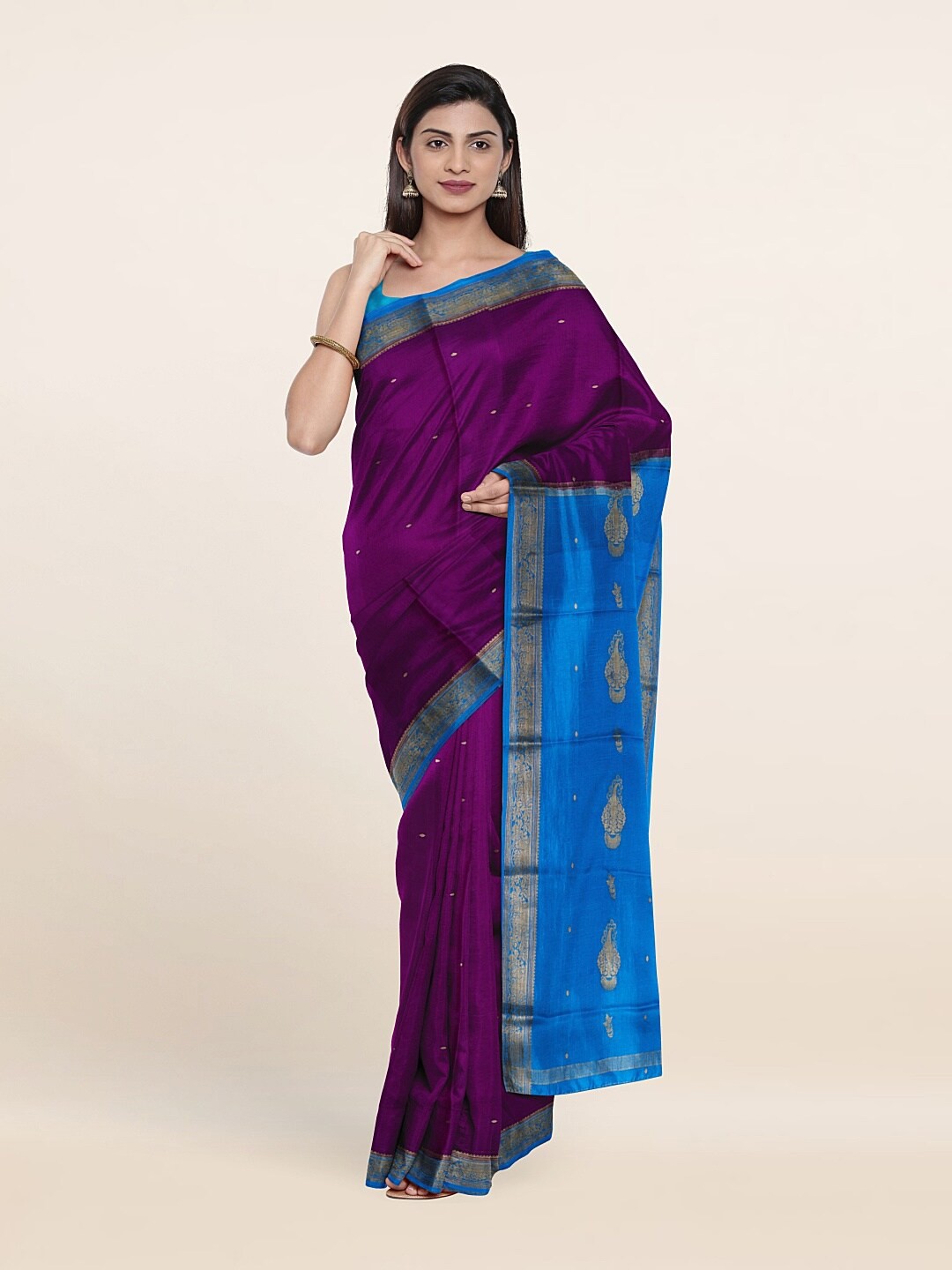 

Pothys Purple & Gold-Toned Ethnic Motifs Zari Pure Silk Saree