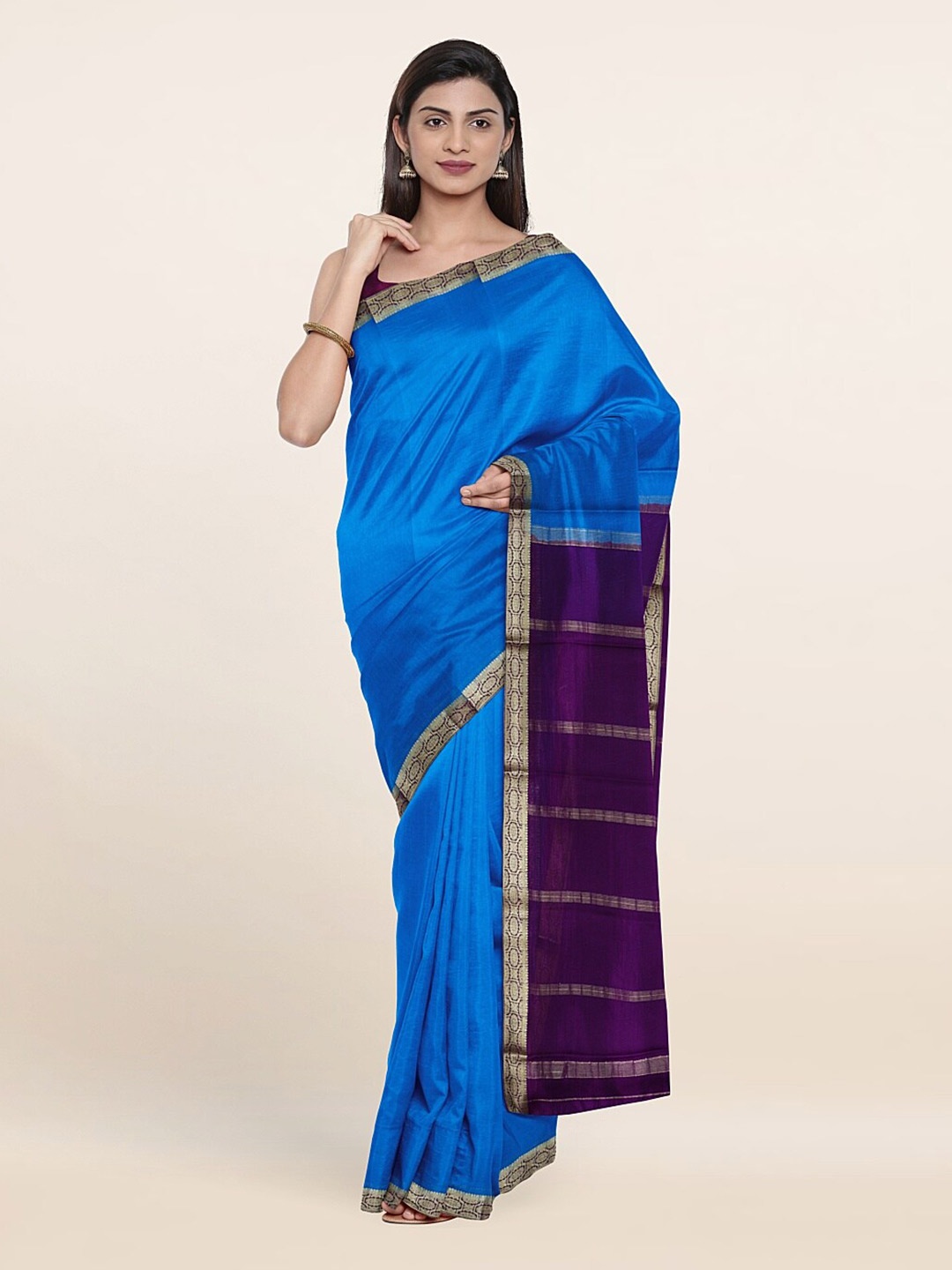 

Pothys Blue & Purple Zari Pure Silk Saree