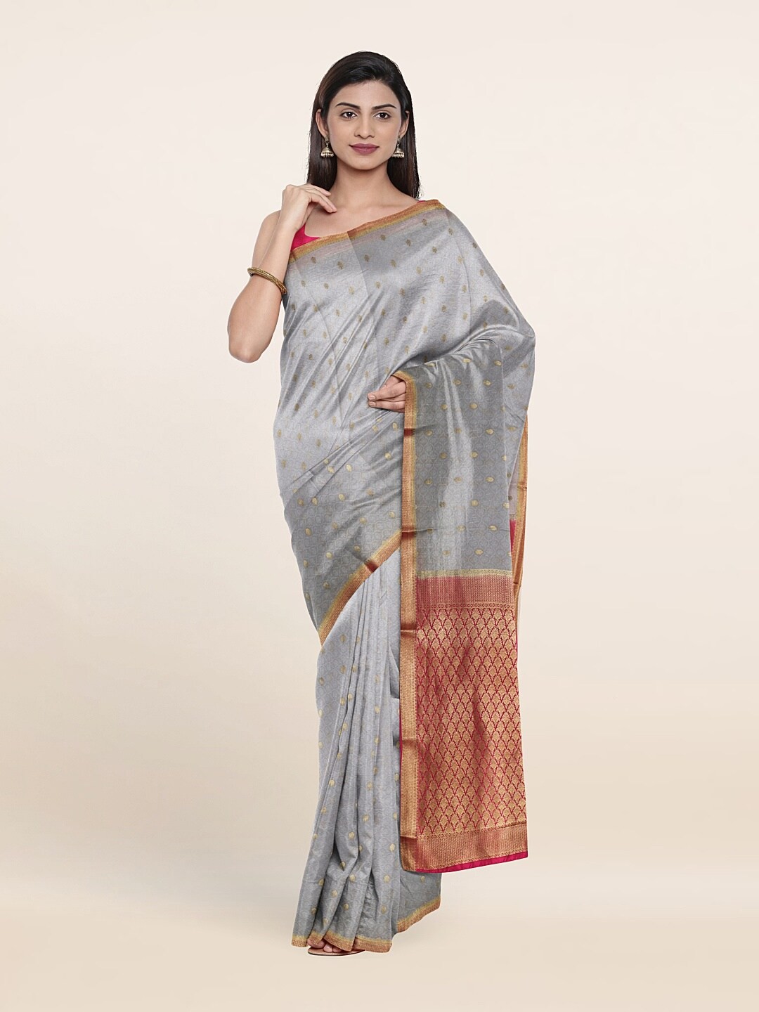 

Pothys Grey & Red Woven Design Zari Pure Silk Saree