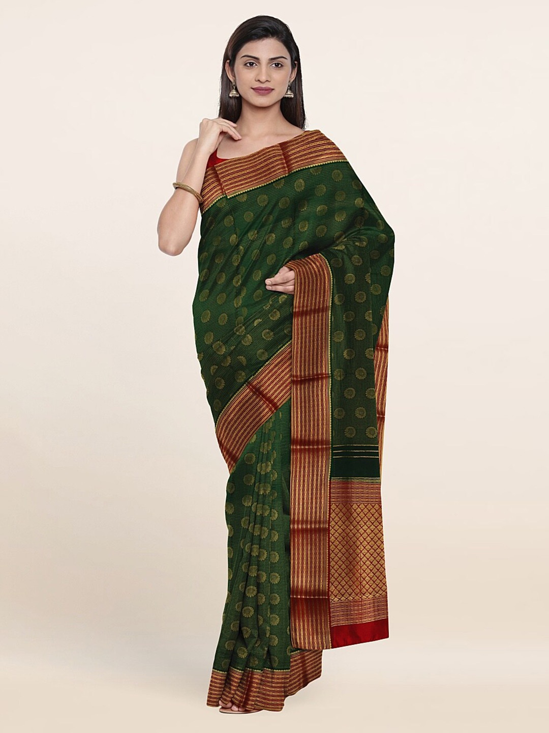 

Pothys Green & Red Floral Pure Silk Saree