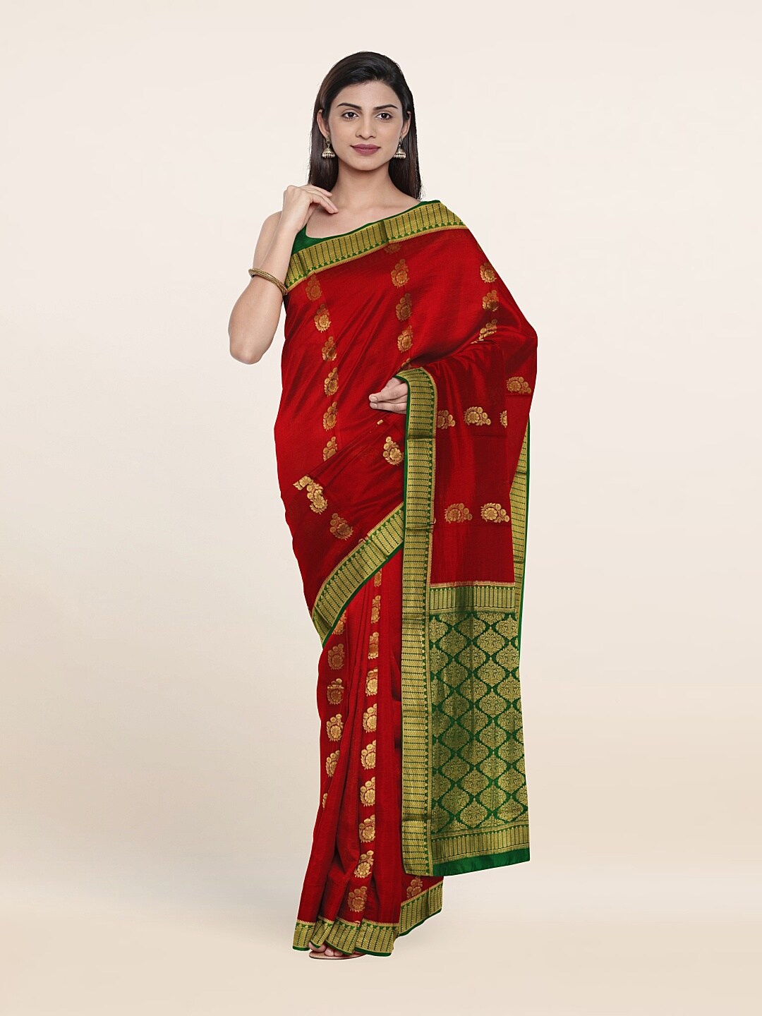 

Pothys Maroon & Green Floral Zari Pure Silk Saree