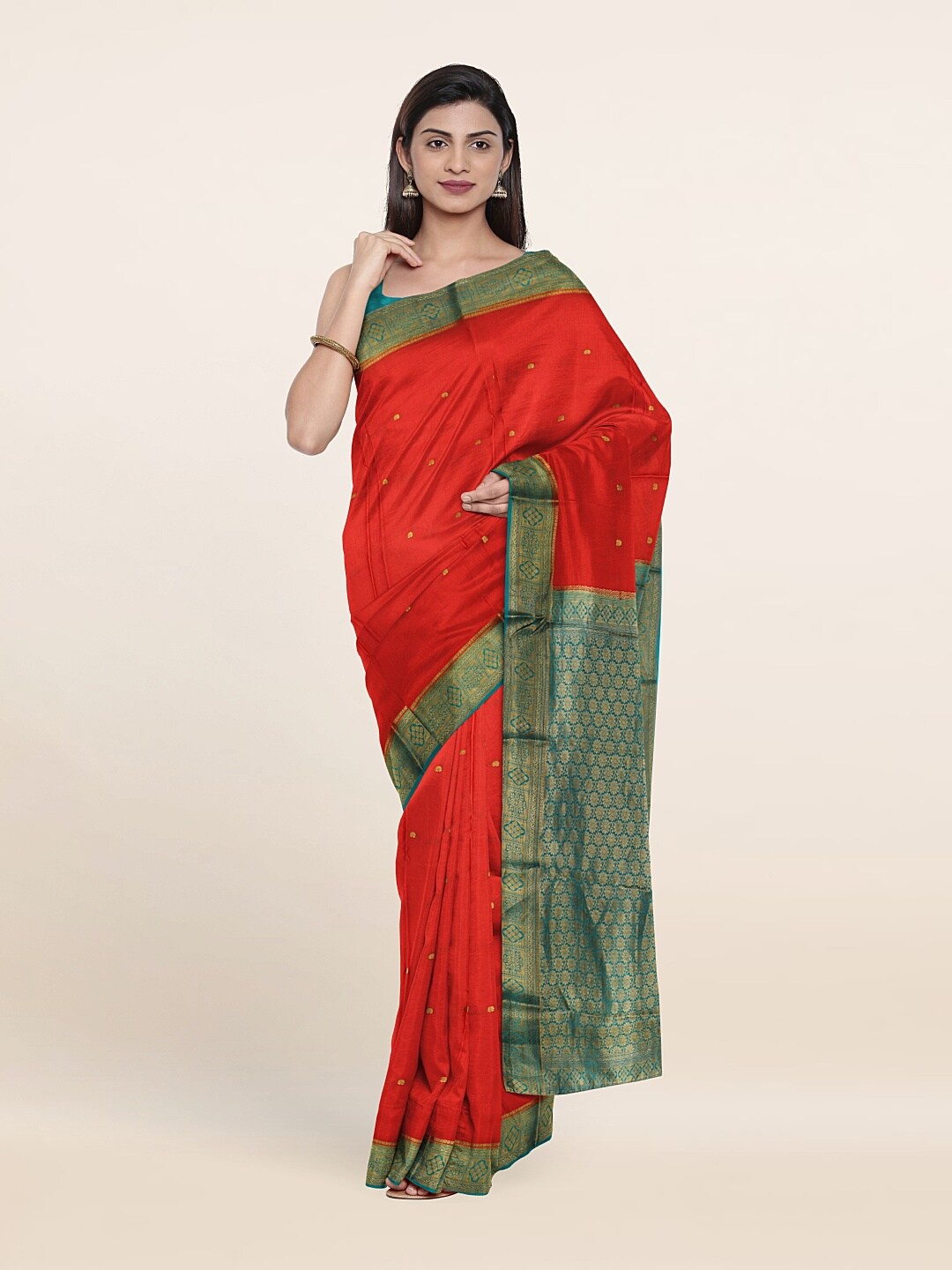 

Pothys Pink & Green Floral Zari Pure Silk Saree