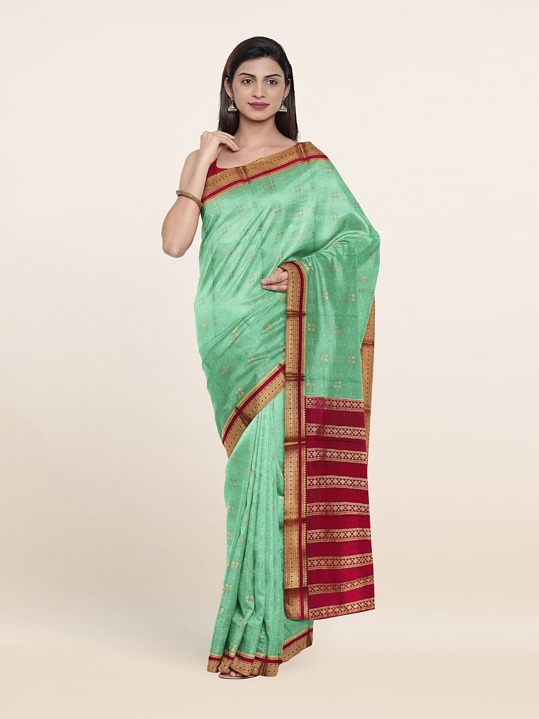 

Pothys Green & Red Woven Design Zari Pure Silk Saree