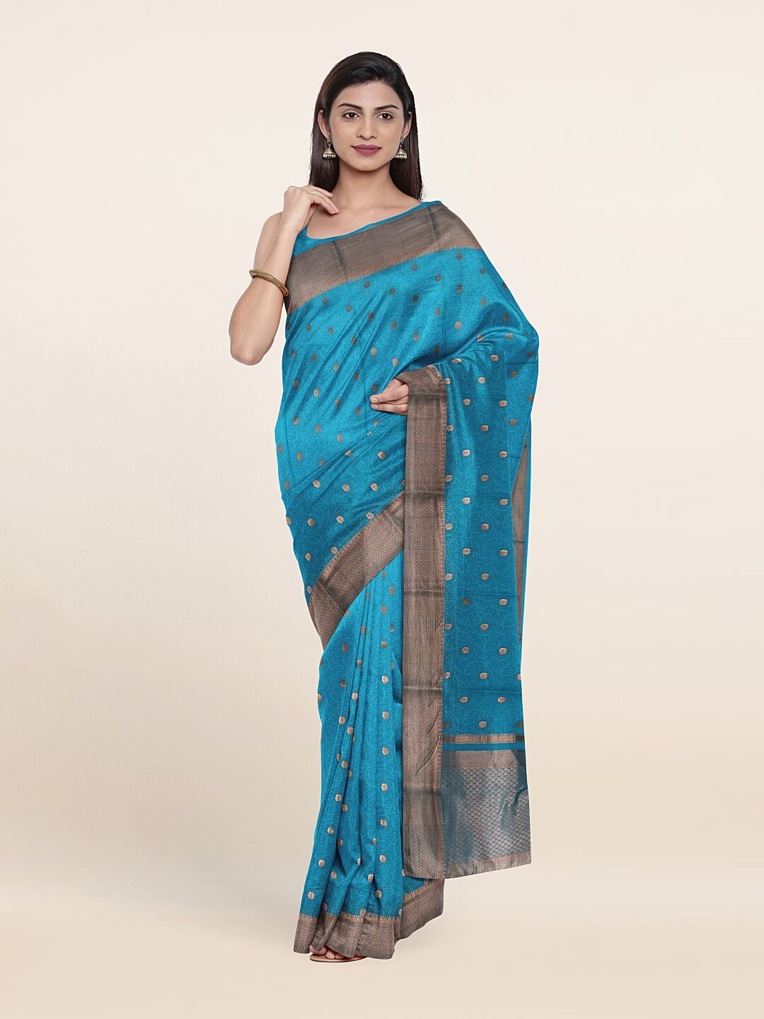 

Pothys Blue & Gold-Toned Woven Design Zari Pure Silk Saree