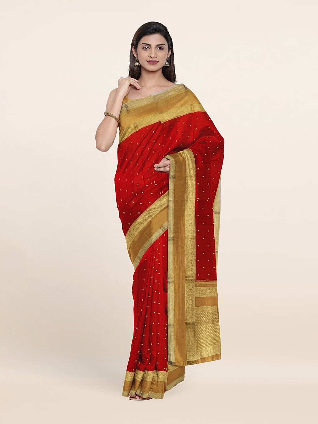 

Pothys Red & Beige Woven Design Zari Pure Silk Saree