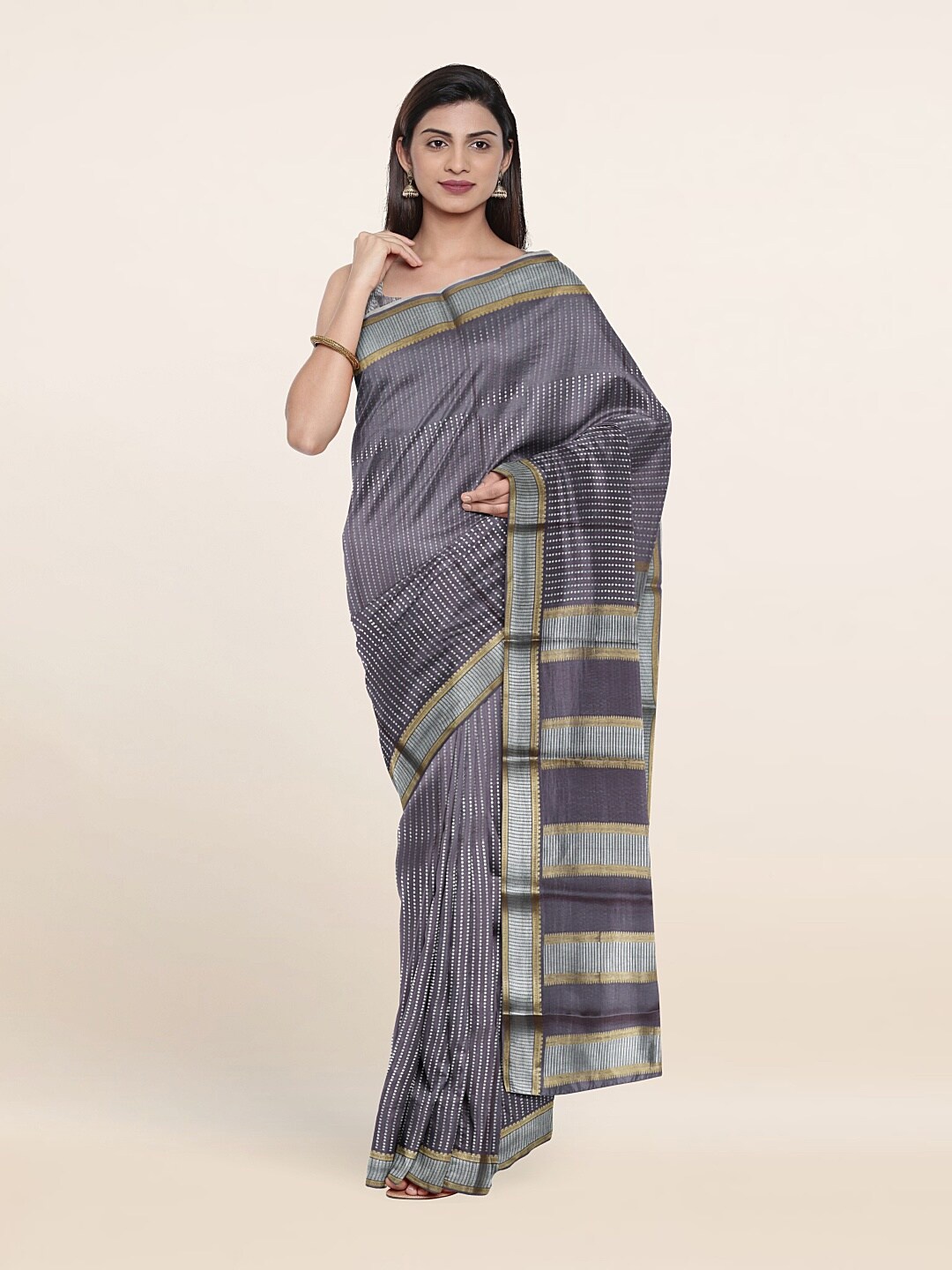 

Pothys Grey & Silver-Toned Zari Pure Silk Saree