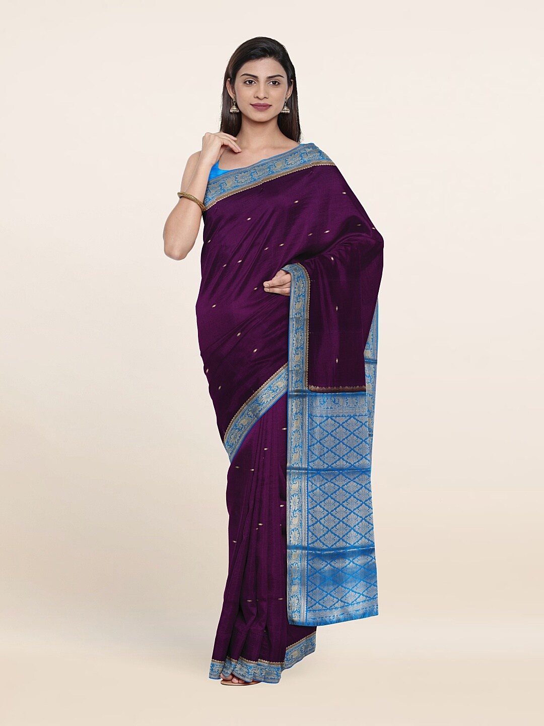 

Pothys Purple & Blue Ethnic Motifs Zari Pure Silk Saree