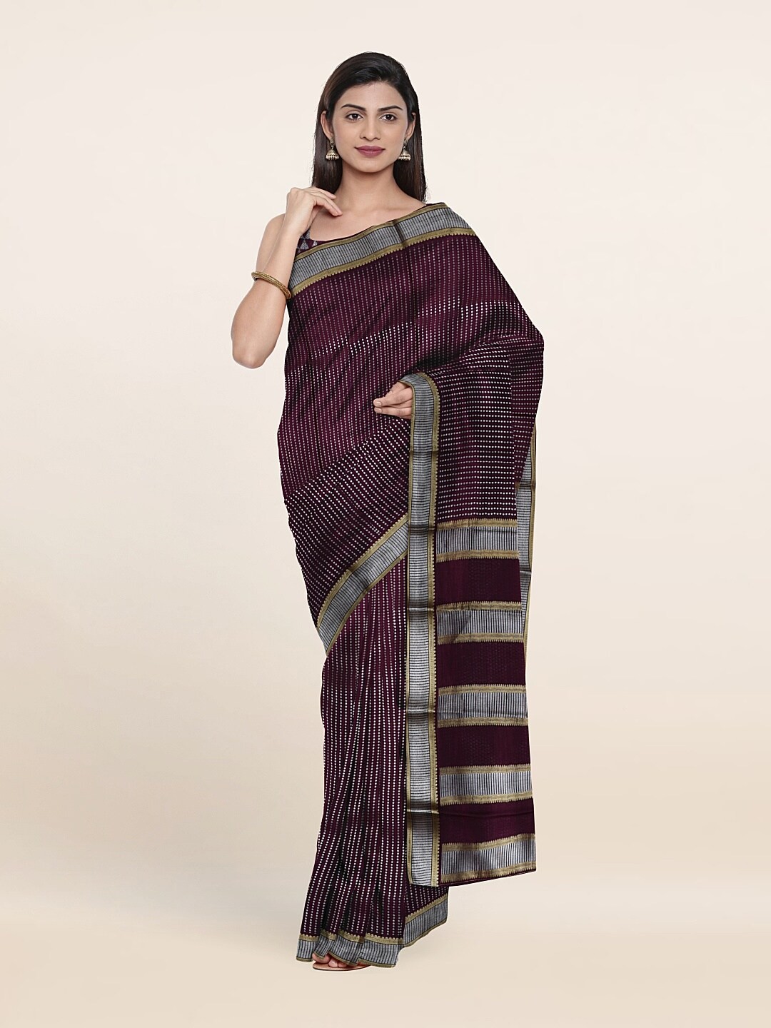 

Pothys Brown & Gold-Toned Pure Silk Saree