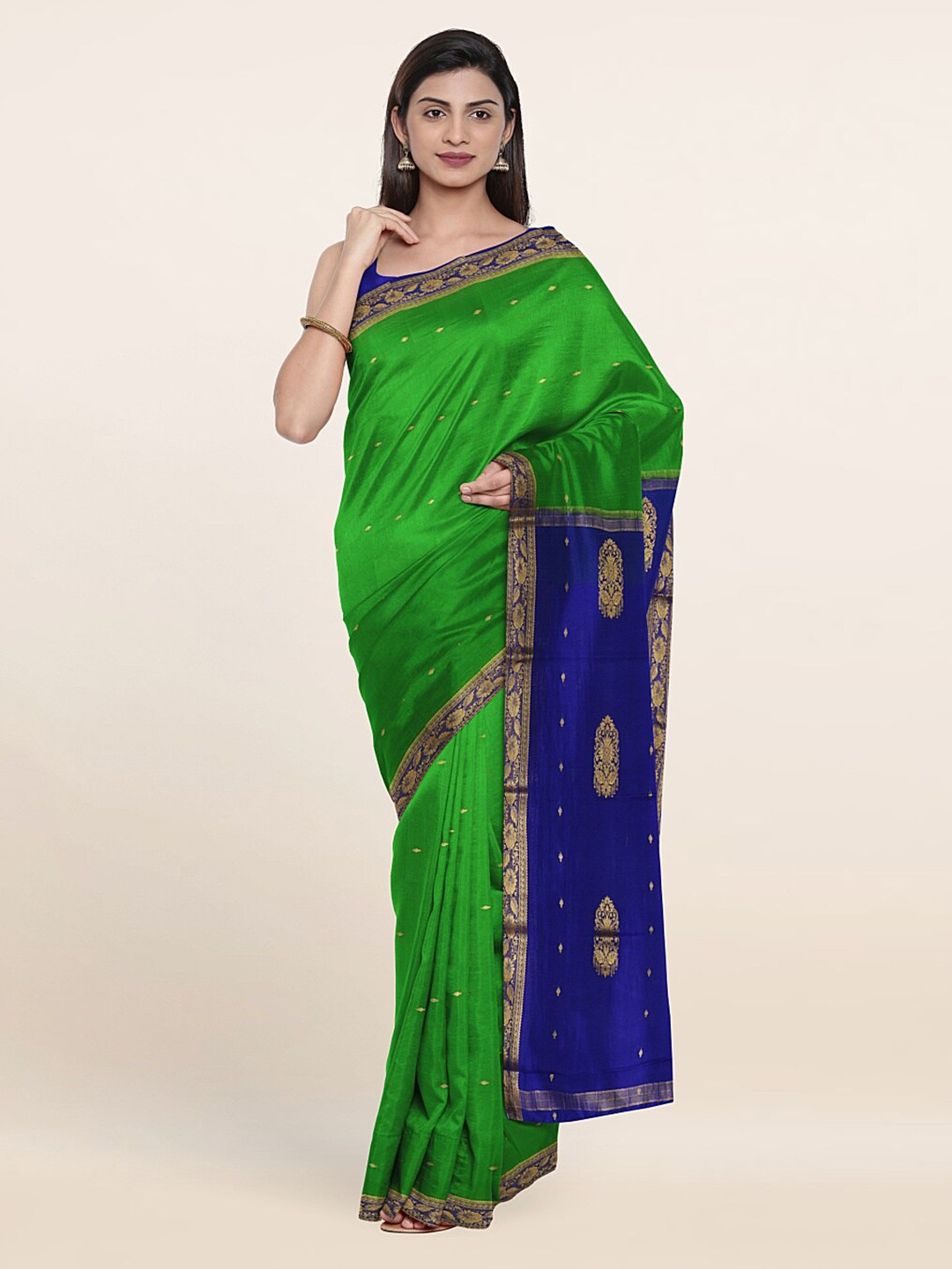 

Pothys Green & Blue Woven Design Pure Silk Saree