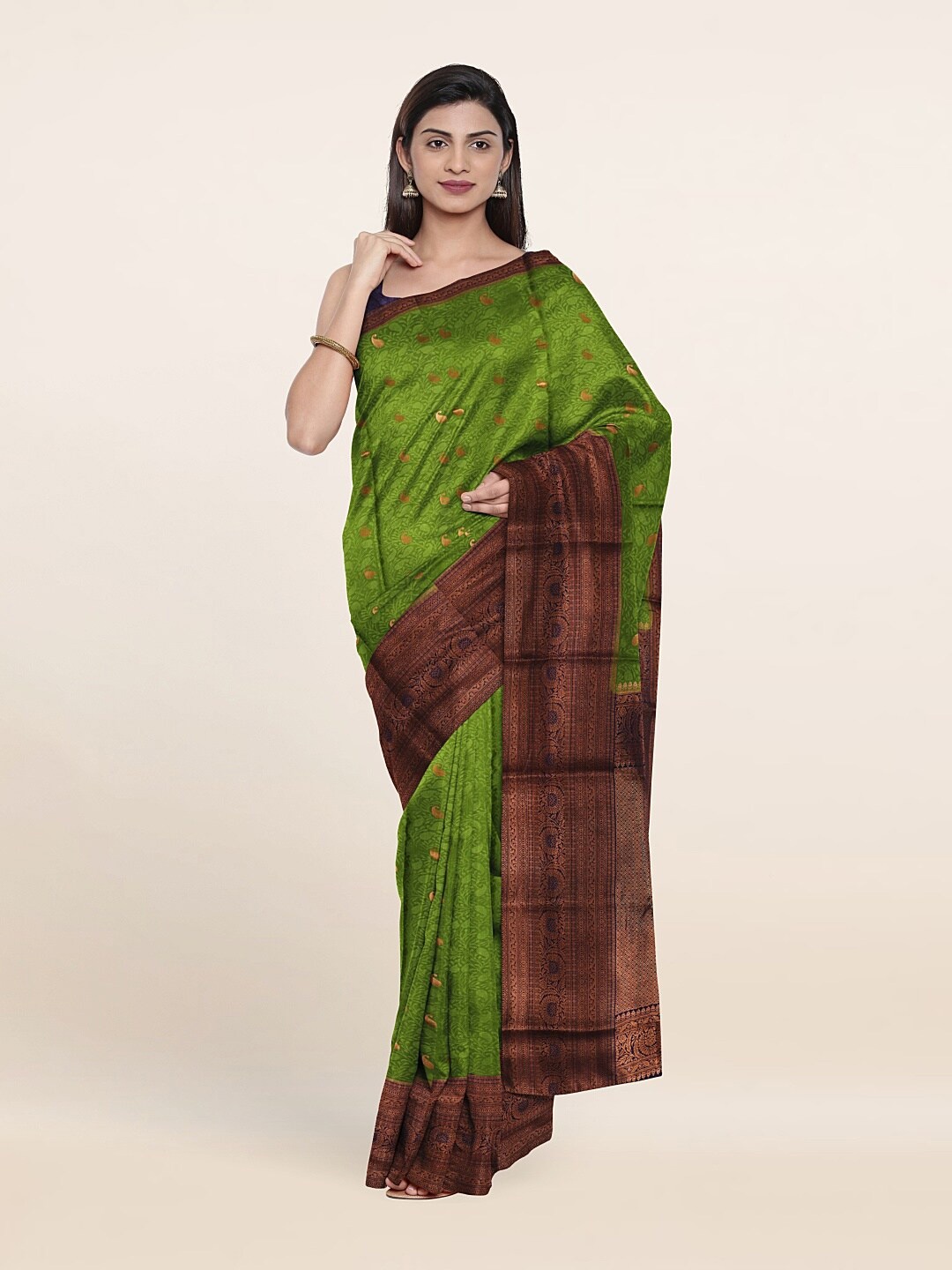 

Pothys Green & Navy Blue Woven Design Zari Pure Silk Saree