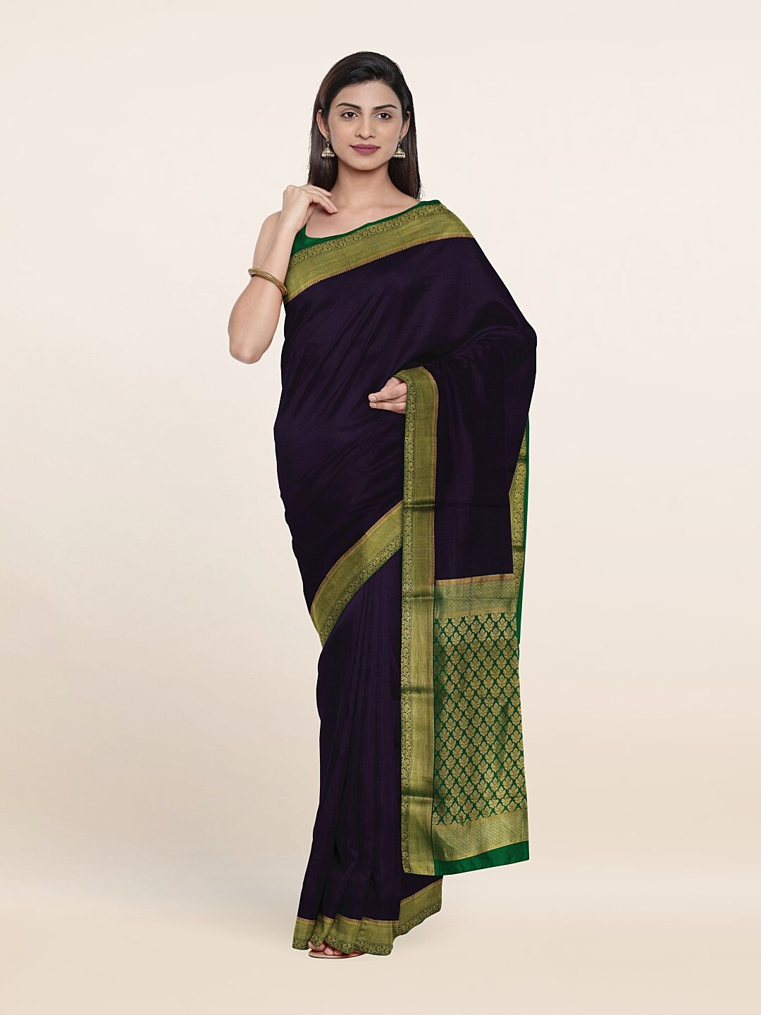 

Pothys Navy Blue & Green Woven Design Zari Pure Silk Saree