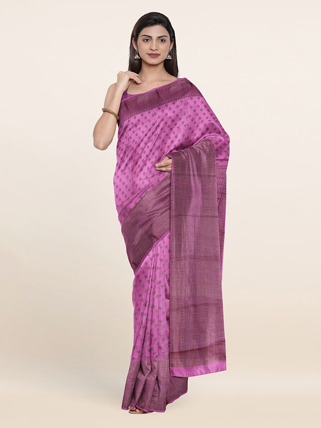 

Pothys Pink Ethnic Motifs Zari Pure Silk Saree