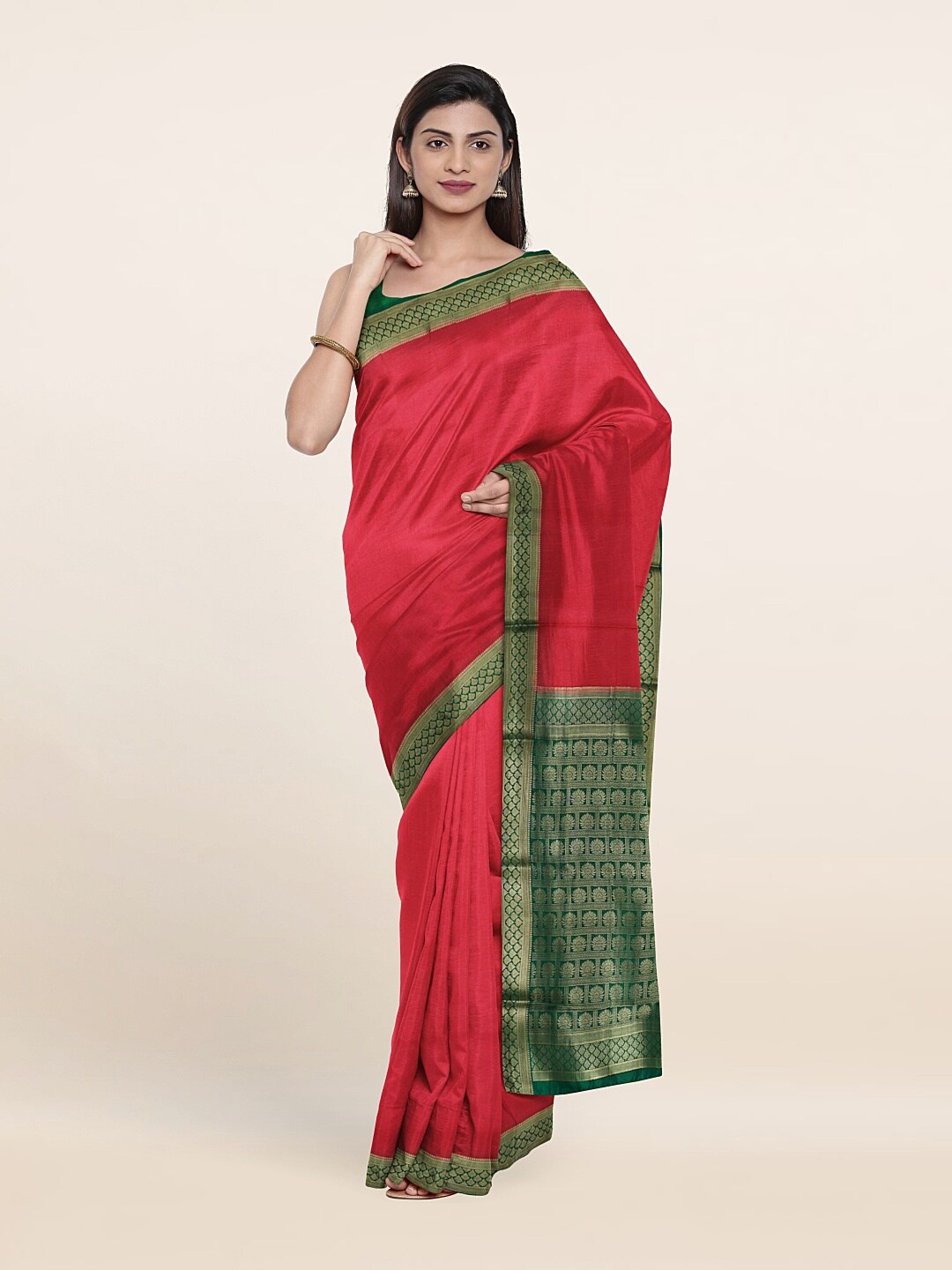 

Pothys Pink & Green Zari Pure Silk Saree