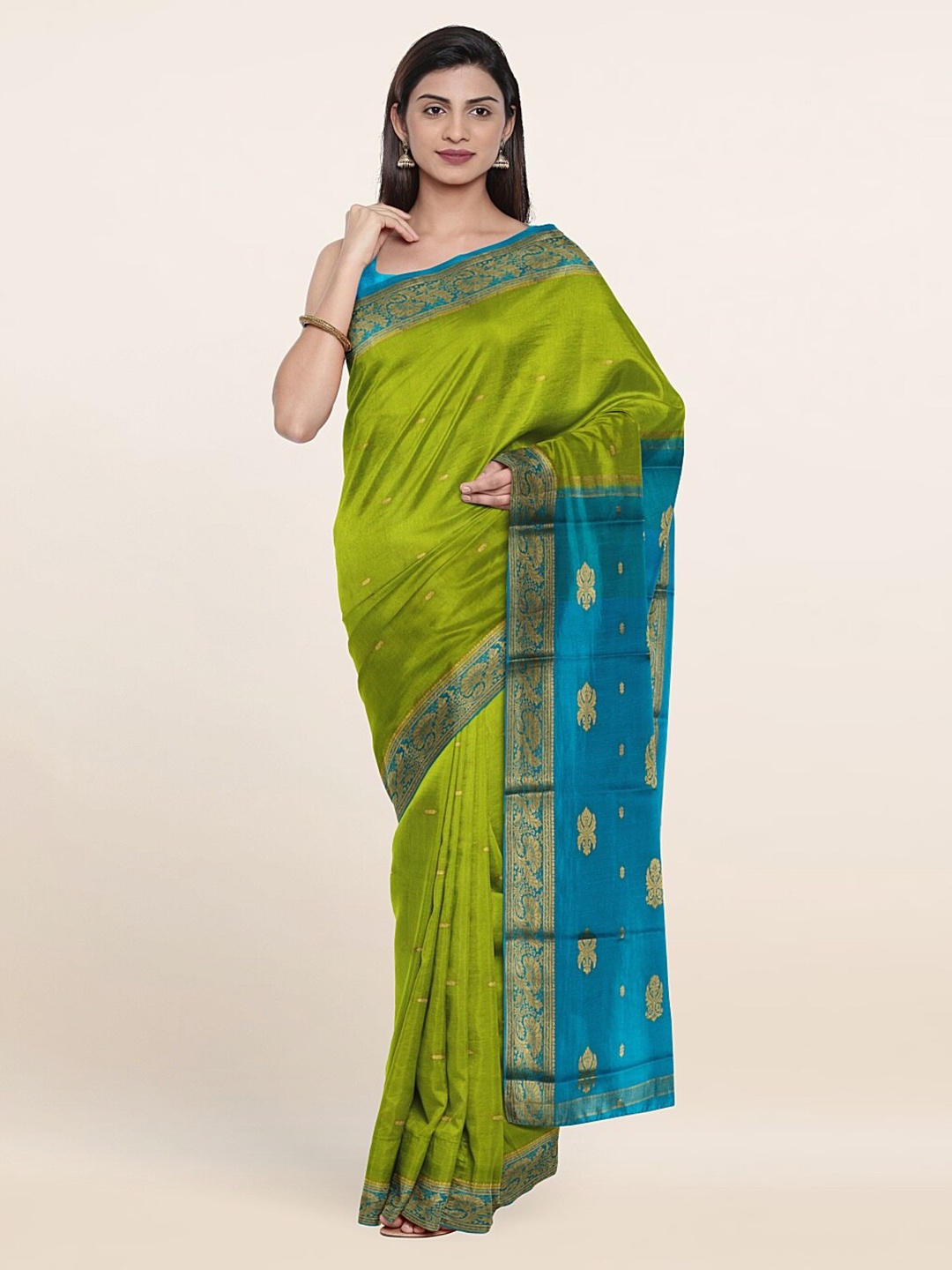

Pothys Green & Blue Woven Design Zari Pure Silk Saree