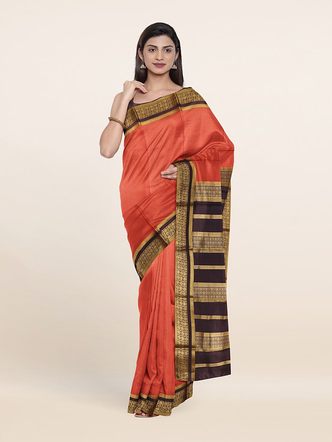 

Pothys Pink & Brown Zari Pure Silk Saree