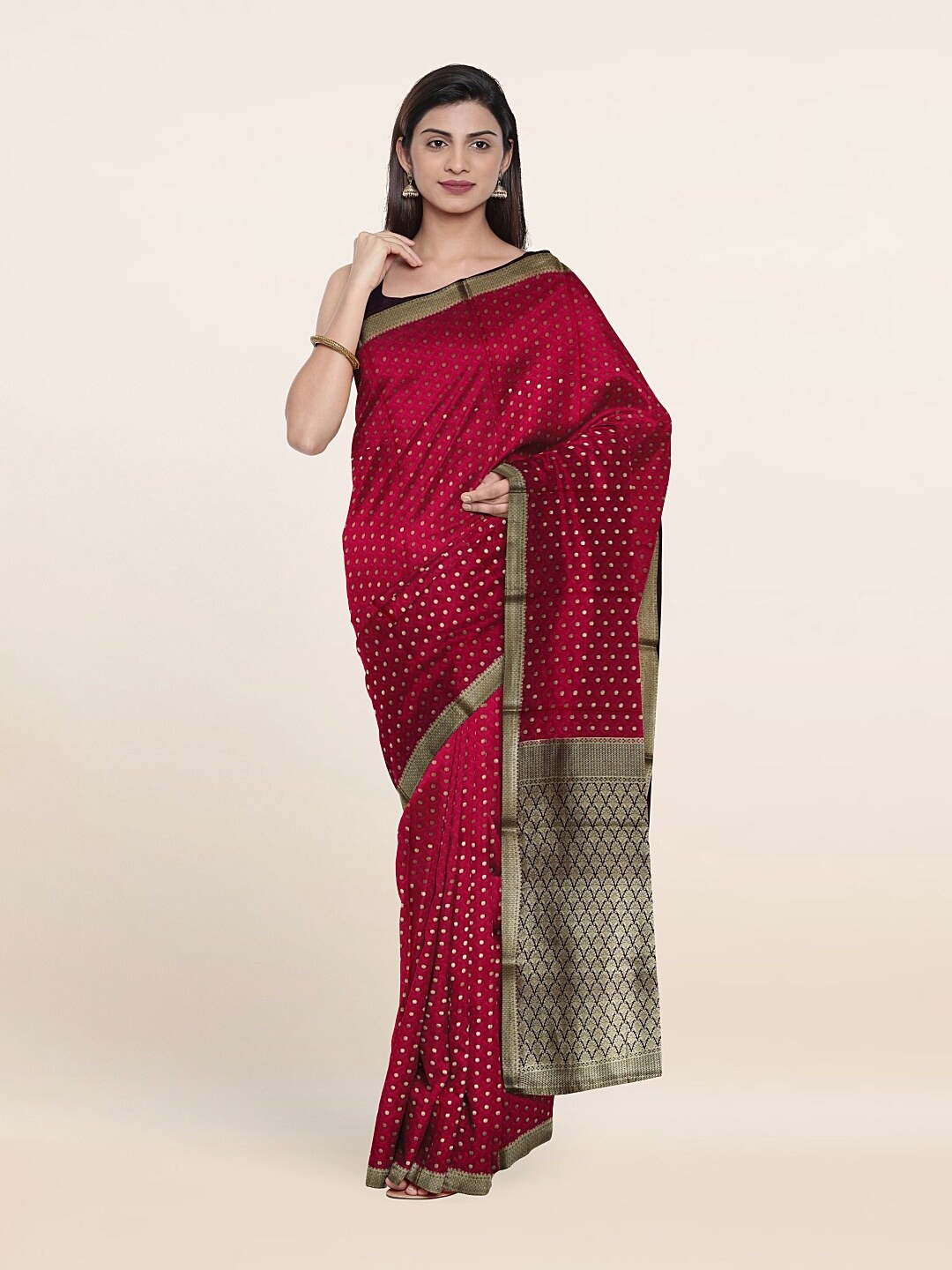 

Pothys Red & Gold-Toned Woven Design Zari Pure Silk Saree