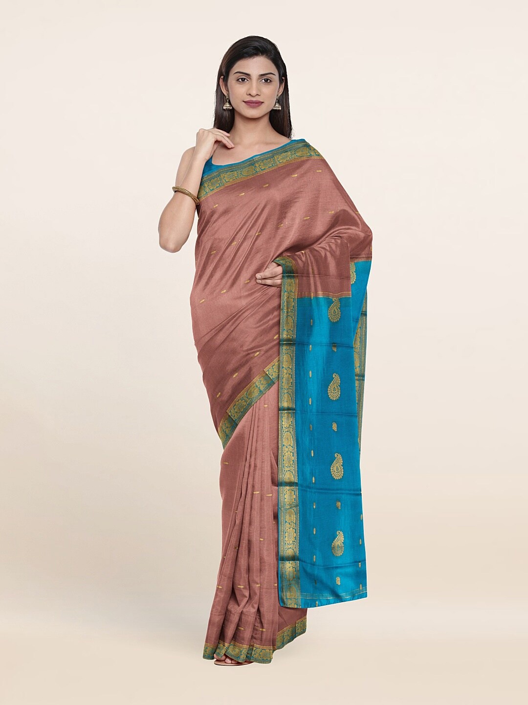 

Pothys Mauve & Blue Woven Design Zari Pure Silk Saree