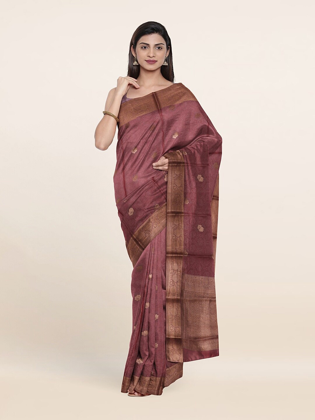 

Pothys Mauve & Gold-Toned Woven Design Zari Pure Silk Saree
