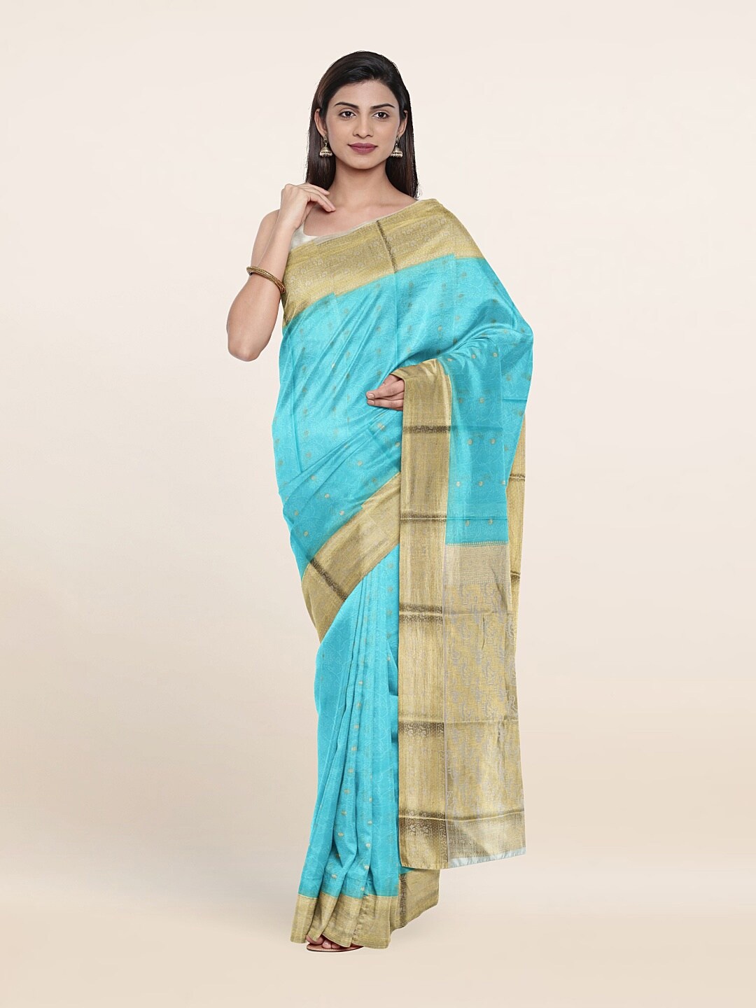 

Pothys Blue & Gold-Toned Woven Design Zari Pure Silk Saree