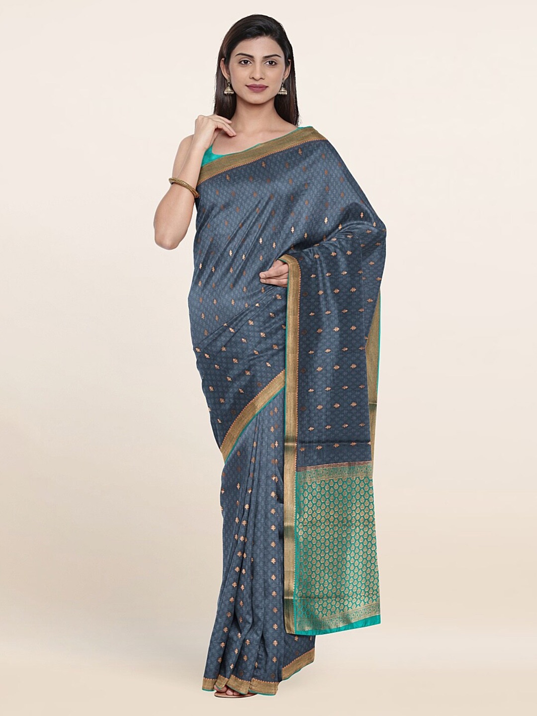 

Pothys Grey & Green Woven Design Zari Pure Silk Saree