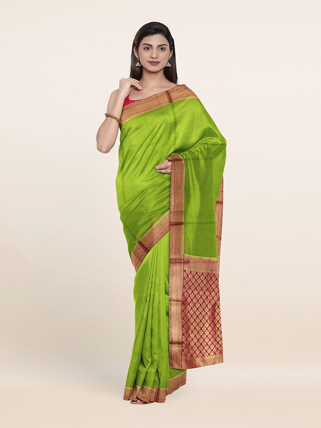 

Pothys Green & Pink Zari Pure Silk Saree