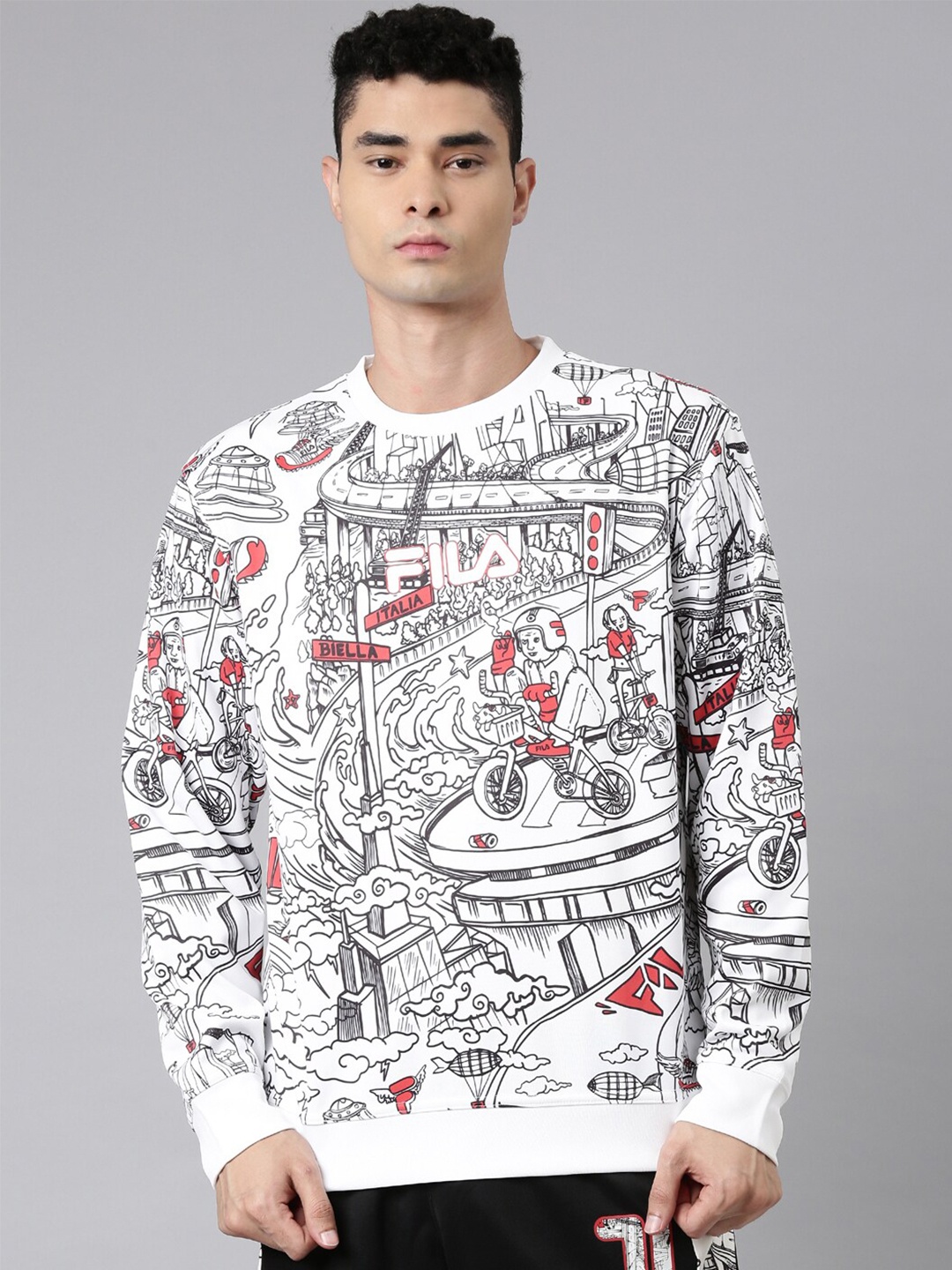 

FILA Men White Printed Sweatshirt