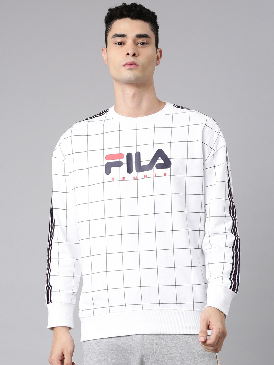 

FILA Men White Checked Sweatshirt