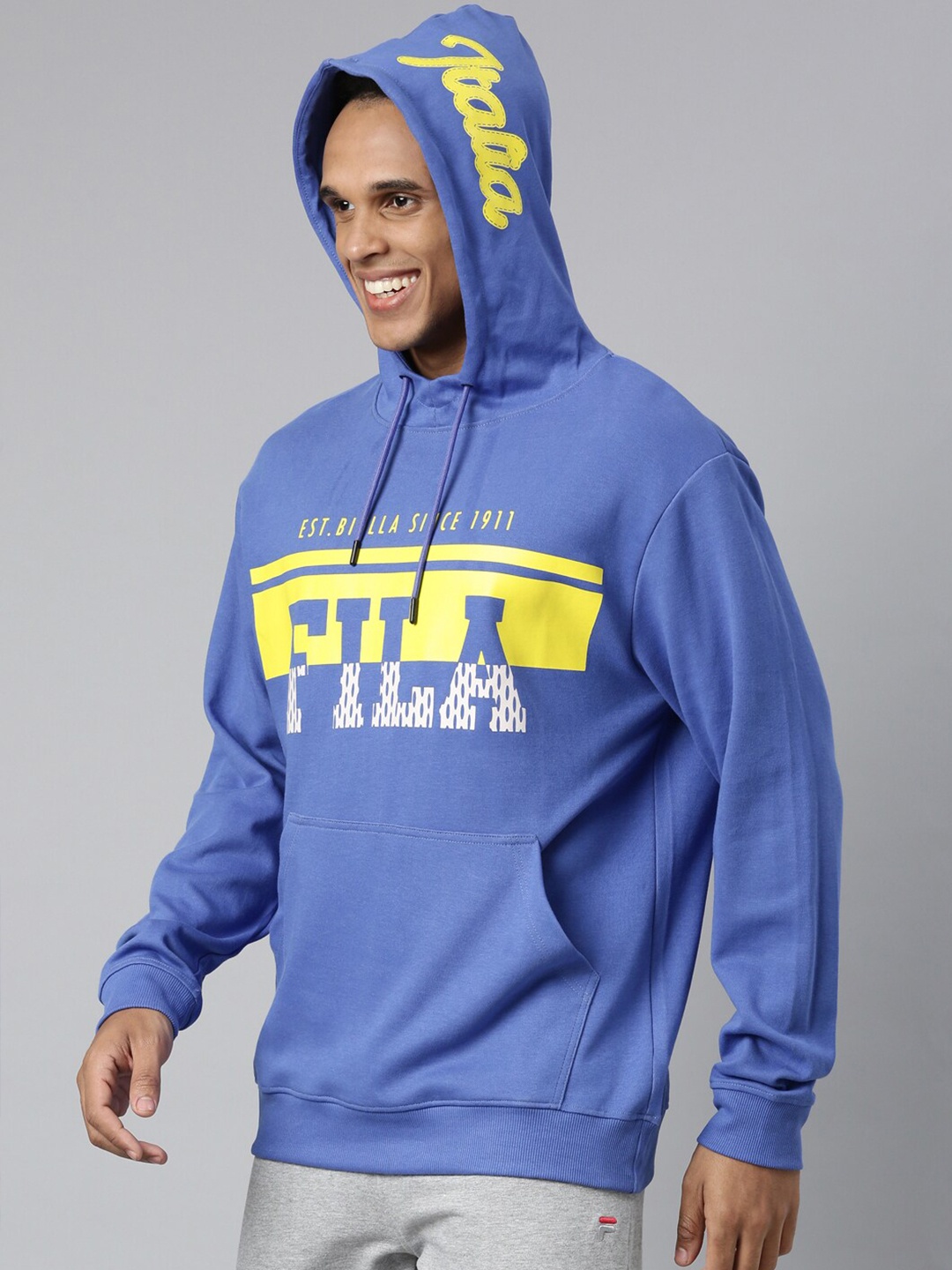 

FILA Men Blue Printed Hooded Sweatshirt