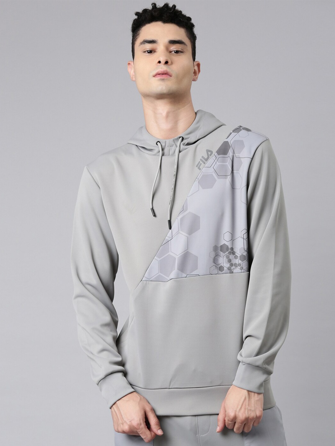

FILA Men Grey Printed Hooded Sweatshirt