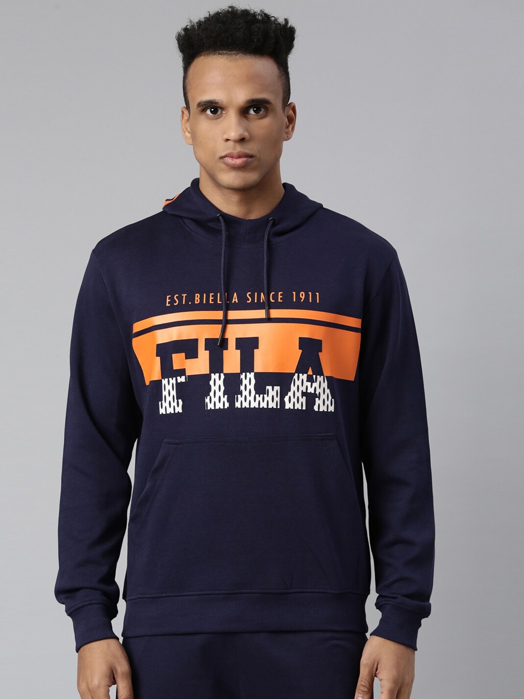

FILA Men Navy Blue Printed Hooded Sweatshirt